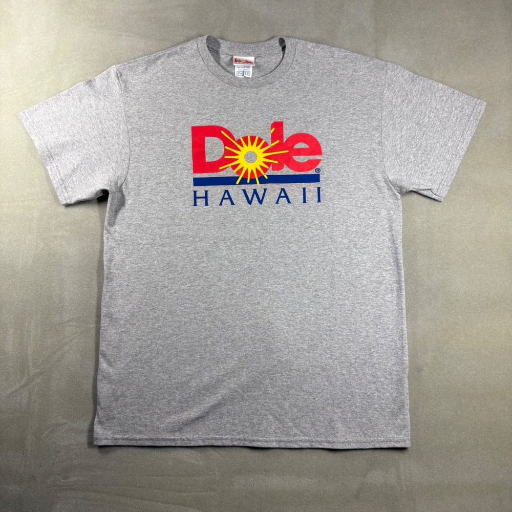 Dole Hawaii Plantation Graphic T-Shirt Mens Large Gray Short Sleeve Sun Logo